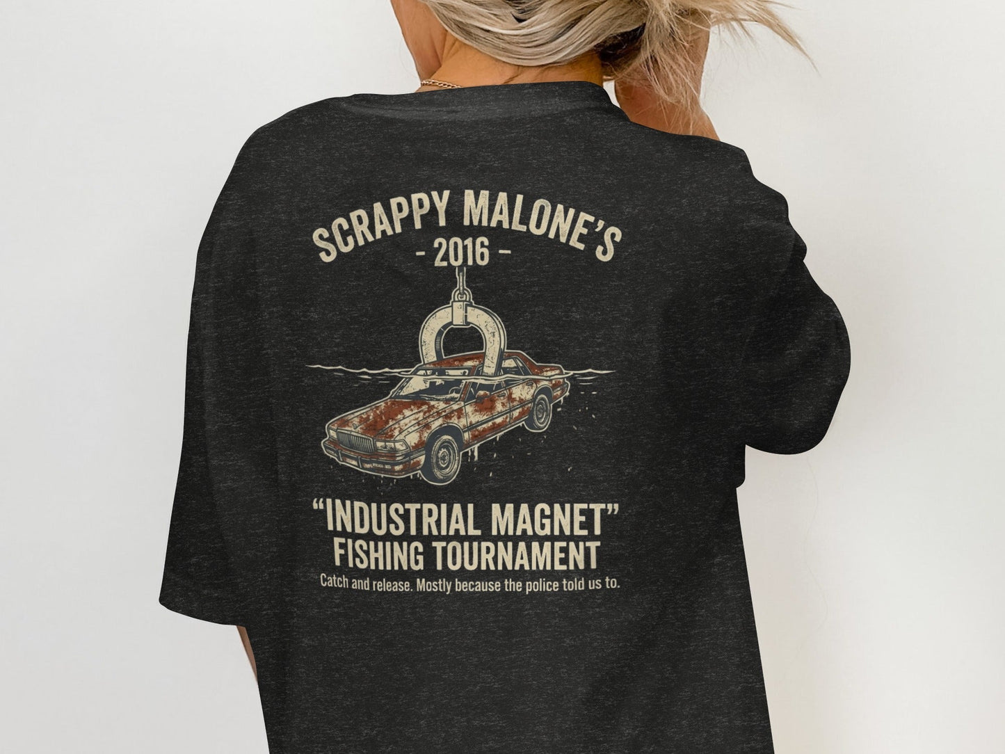 Industrial Magnet Tournament Tee - Scrappy Malone's Bar Humor