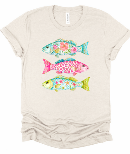 Preppy Summer Coastal Fish Graphic Tee