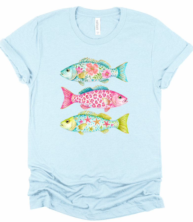 Preppy Summer Coastal Fish Graphic Tee