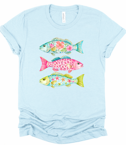 Preppy Summer Coastal Fish Graphic Tee