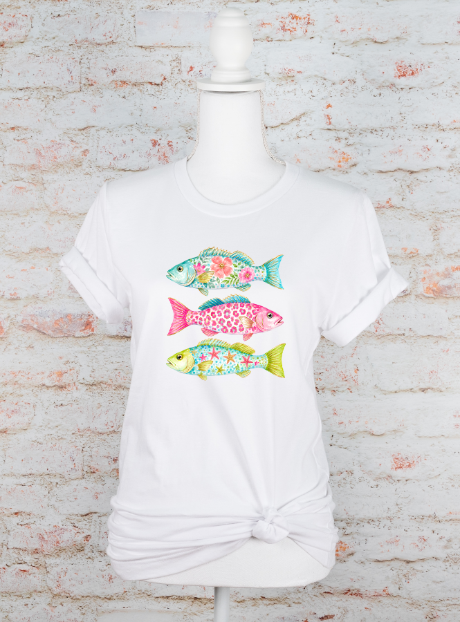 Preppy Summer Coastal Fish Graphic Tee
