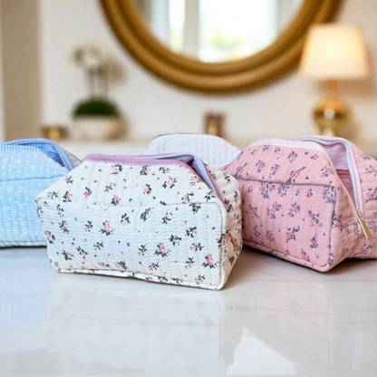 Quilted Floral Cosmetic Bag