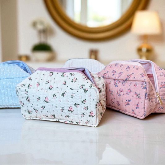 Quilted Floral Cosmetic Bag