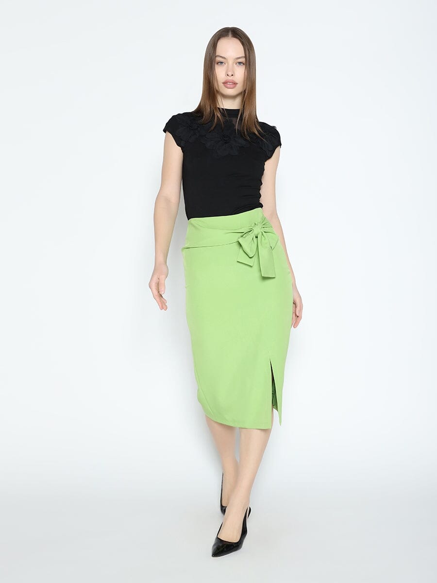 Flower Applique Mock Neck Cap Sleeve Top