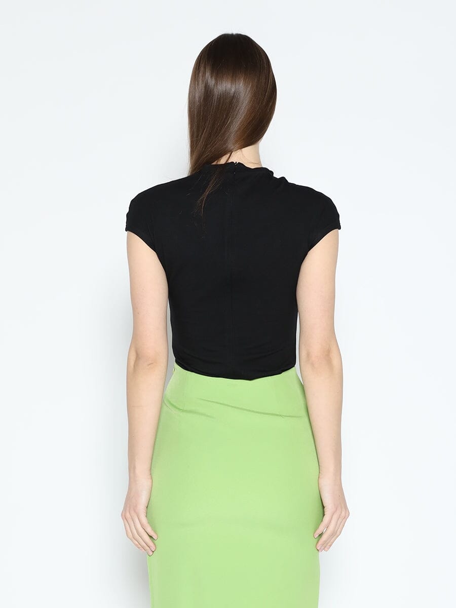 Flower Applique Mock Neck Cap Sleeve Top
