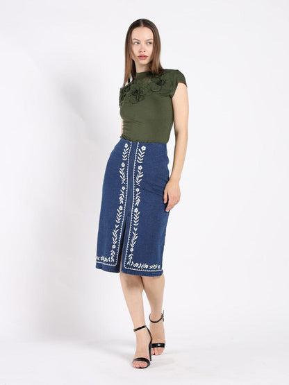 Flower Applique Mock Neck Cap Sleeve Top