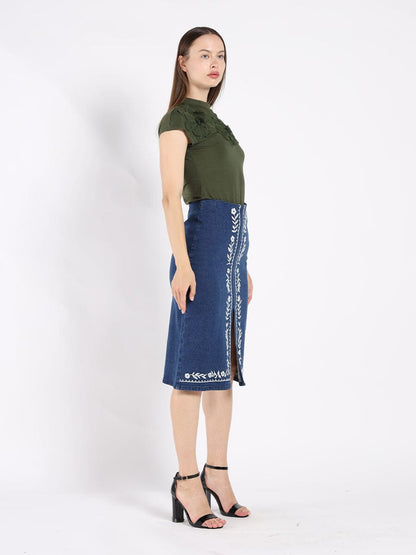 Flower Applique Mock Neck Cap Sleeve Top