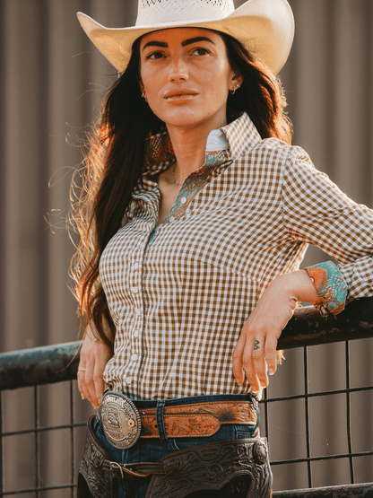 Core Collection Olive Gingham Women's Western Shirt