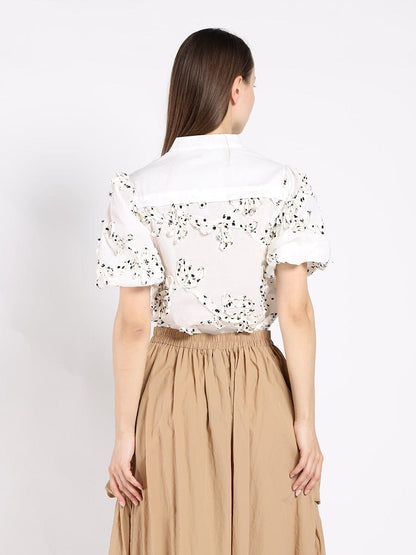 Front Body Floral Fabric Work Caller Top