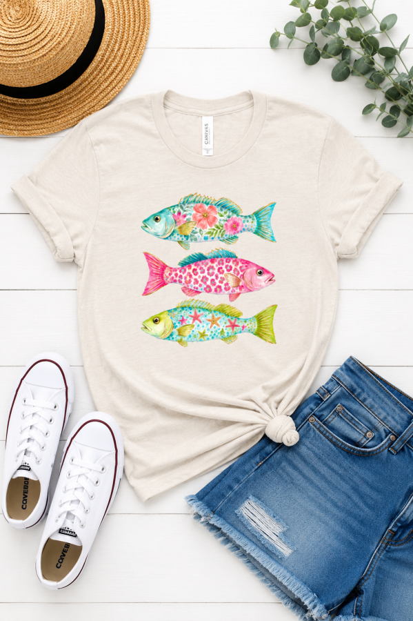 Preppy Summer Coastal Fish Graphic Tee