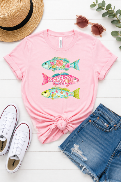 Preppy Summer Coastal Fish Graphic Tee
