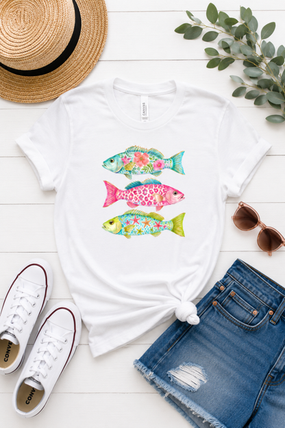 Preppy Summer Coastal Fish Graphic Tee