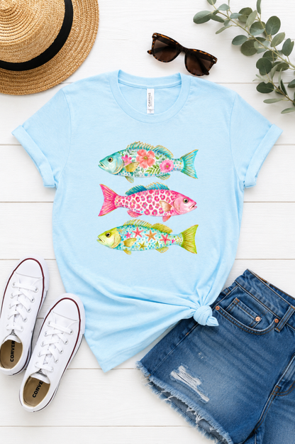 Preppy Summer Coastal Fish Graphic Tee
