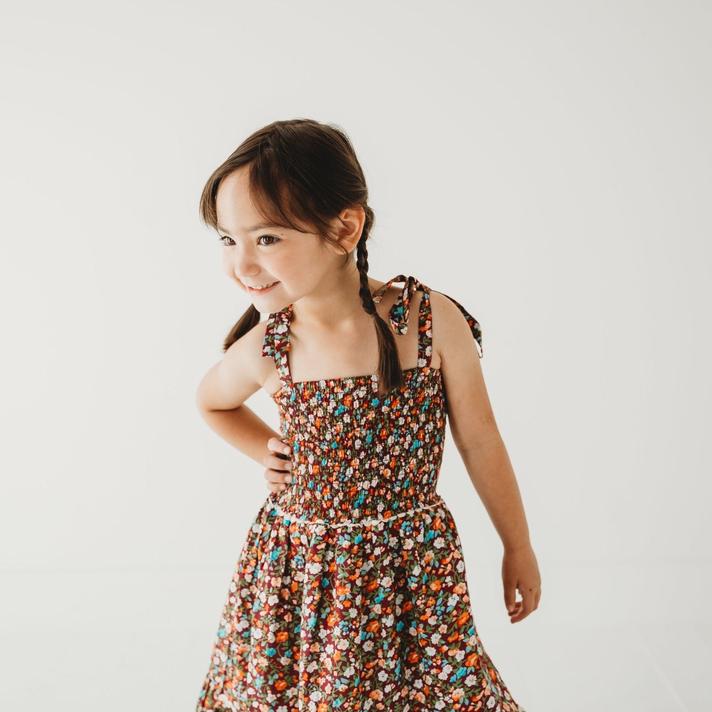 Fuchsia Floral Smocked Strappy Dress