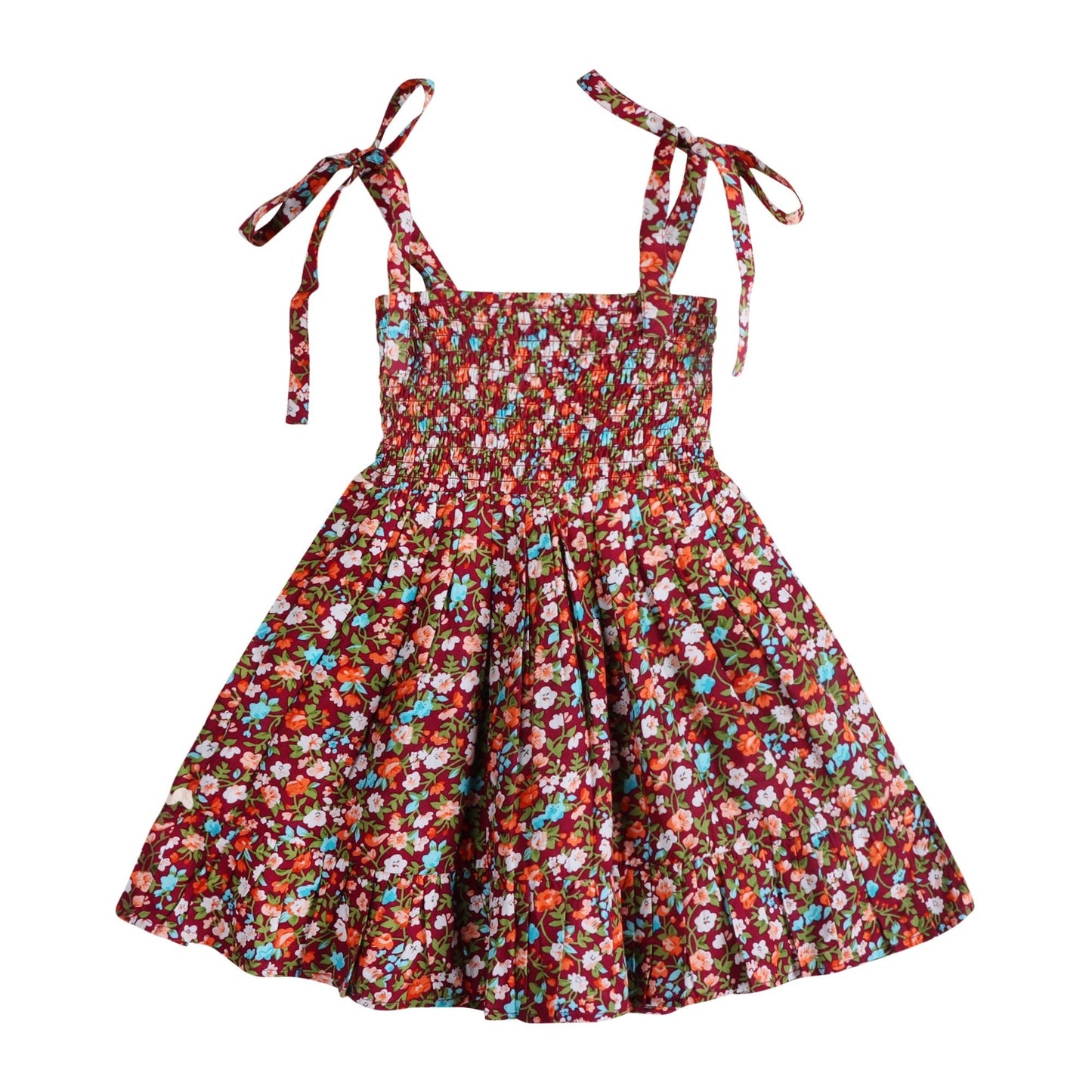 Fuchsia Floral Smocked Strappy Dress