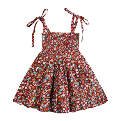 Fuchsia Floral Smocked Strappy Dress