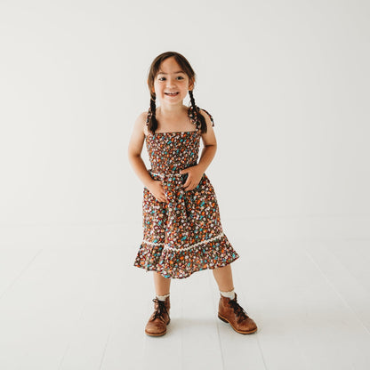 Fuchsia Floral Smocked Strappy Dress