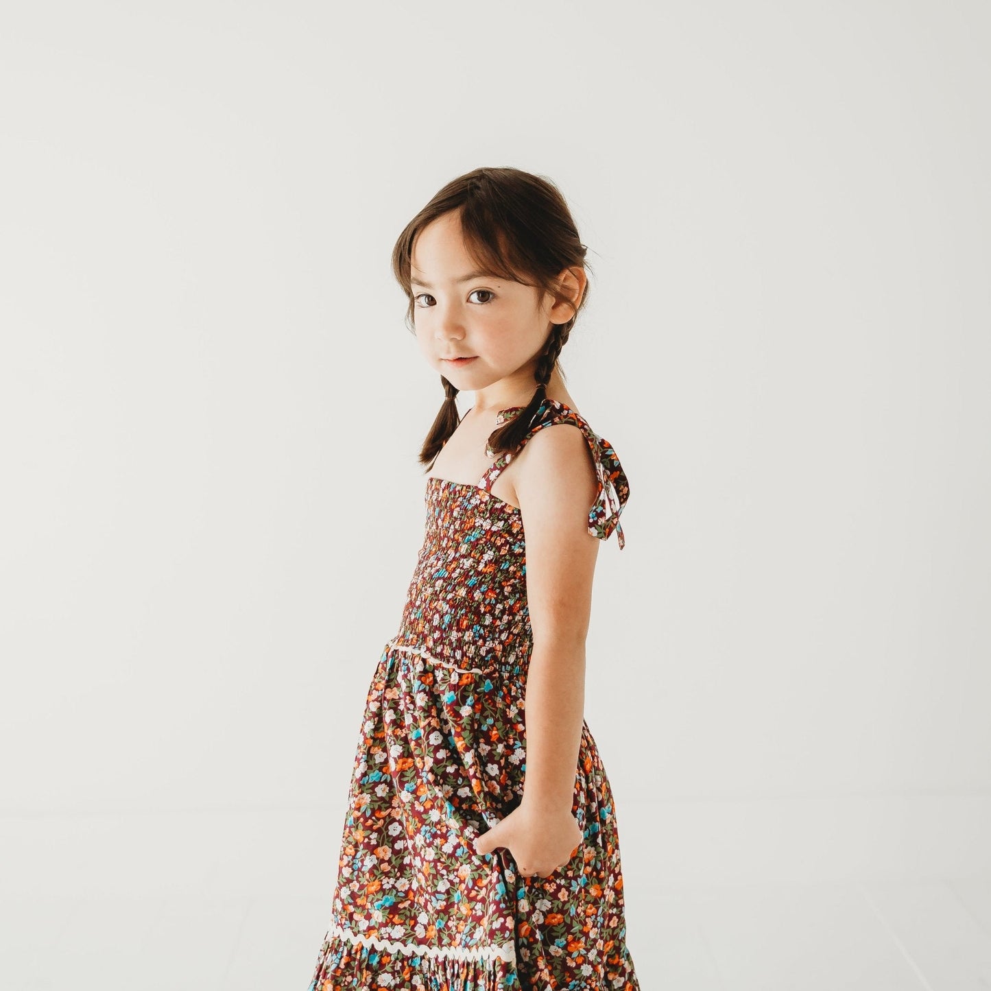 Fuchsia Floral Smocked Strappy Dress