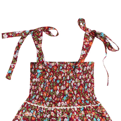Fuchsia Floral Smocked Strappy Dress