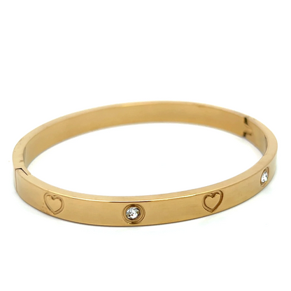 Heart Bangle Bracelet Stainless Steel - 18K Gold Plated Stacked Bangle