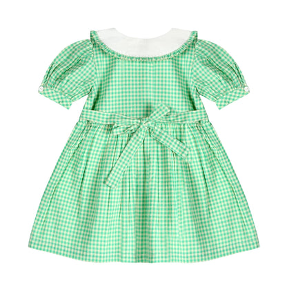 Green Gingham Emb. Mia Dress | Iconic Green Gingham Print
