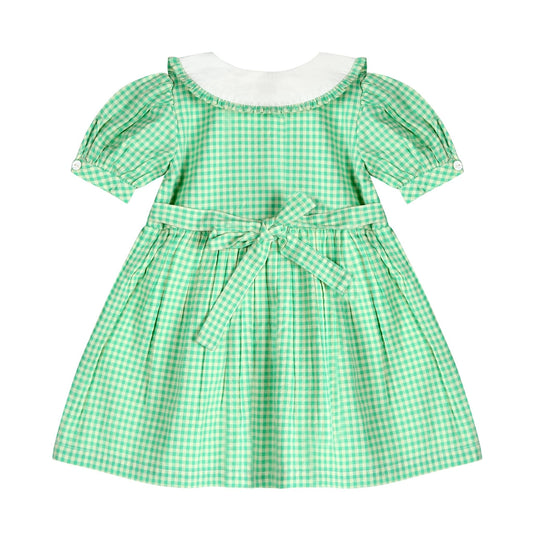 Green Gingham Emb. Mia Dress | Iconic Green Gingham Print