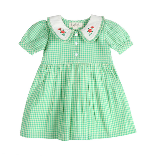Green Gingham Emb. Mia Dress | Iconic Green Gingham Print