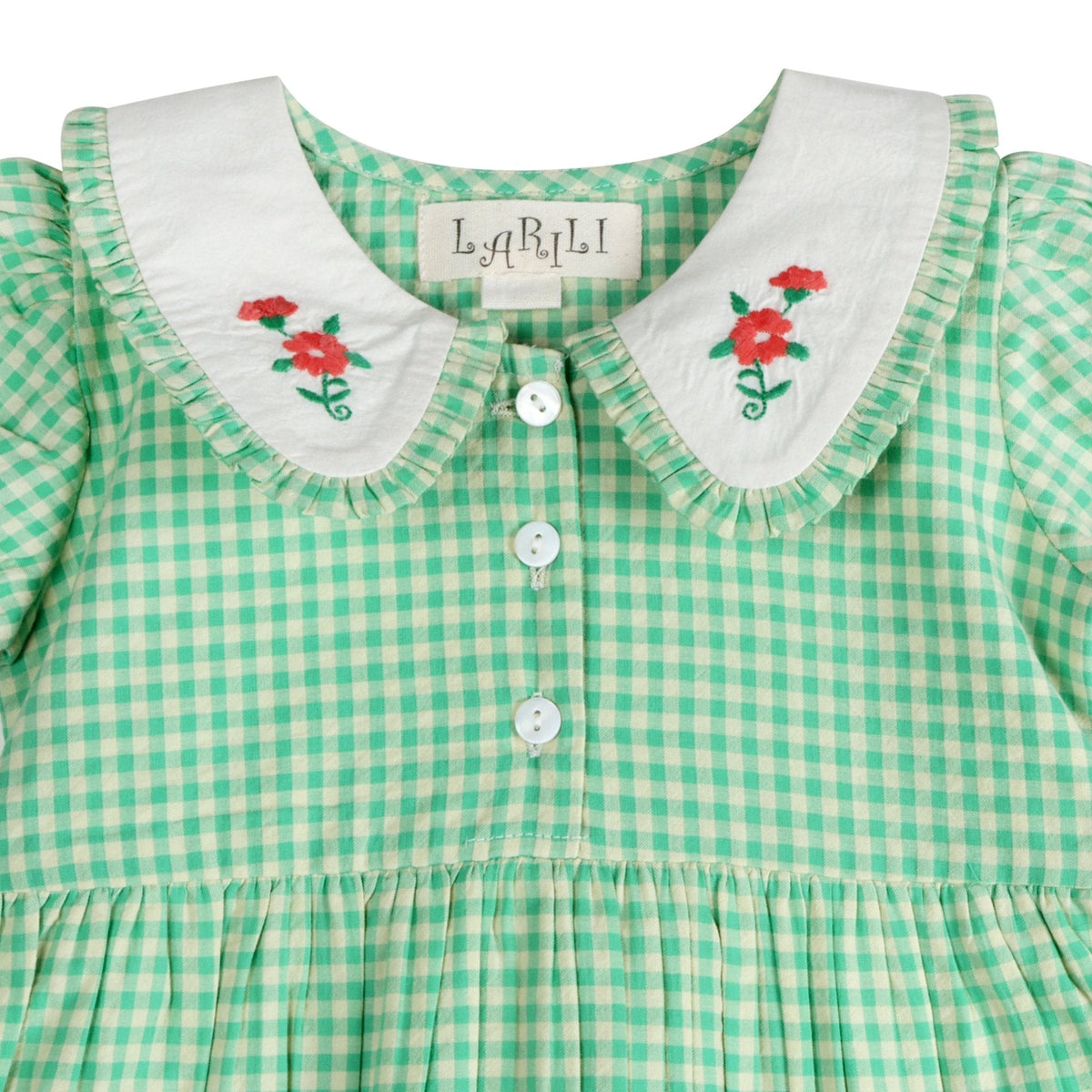 Green Gingham Emb. Mia Dress | Iconic Green Gingham Print