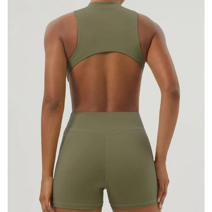 Half Zipper Bare Back Yoga Waist Show Sports Workout Romper