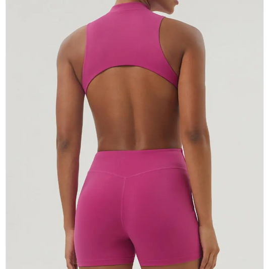 Half Zipper Bare Back Yoga Waist Show Sports Workout Romper