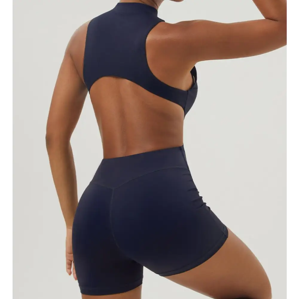 Half Zipper Bare Back Yoga Waist Show Sports Workout Romper