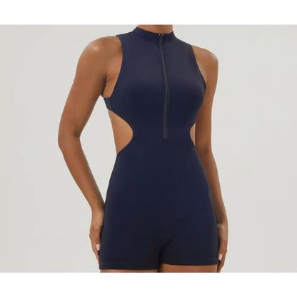 Half Zipper Bare Back Yoga Waist Show Sports Workout Romper