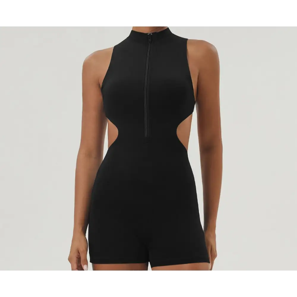 Half Zipper Bare Back Yoga Waist Show Sports Workout Romper