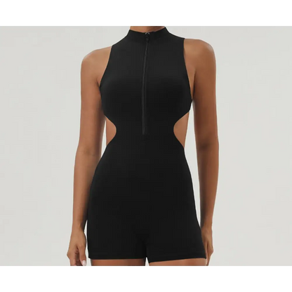 Half Zipper Bare Back Yoga Waist Show Sports Workout Romper