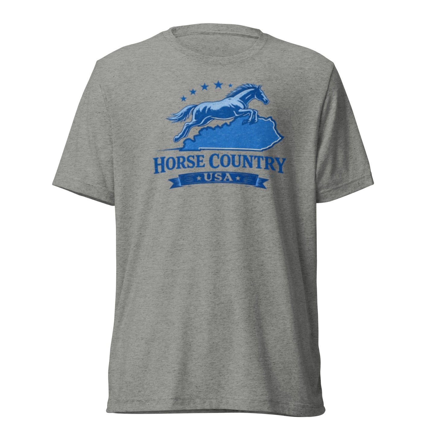 Horse Country USA T-Shirt | Blue Horse & Kentucky Outline | Elite Tri-Blend