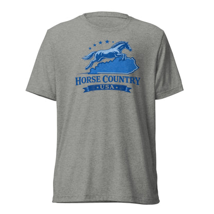 Horse Country USA T-Shirt | Blue Horse & Kentucky Outline | Elite Tri-Blend