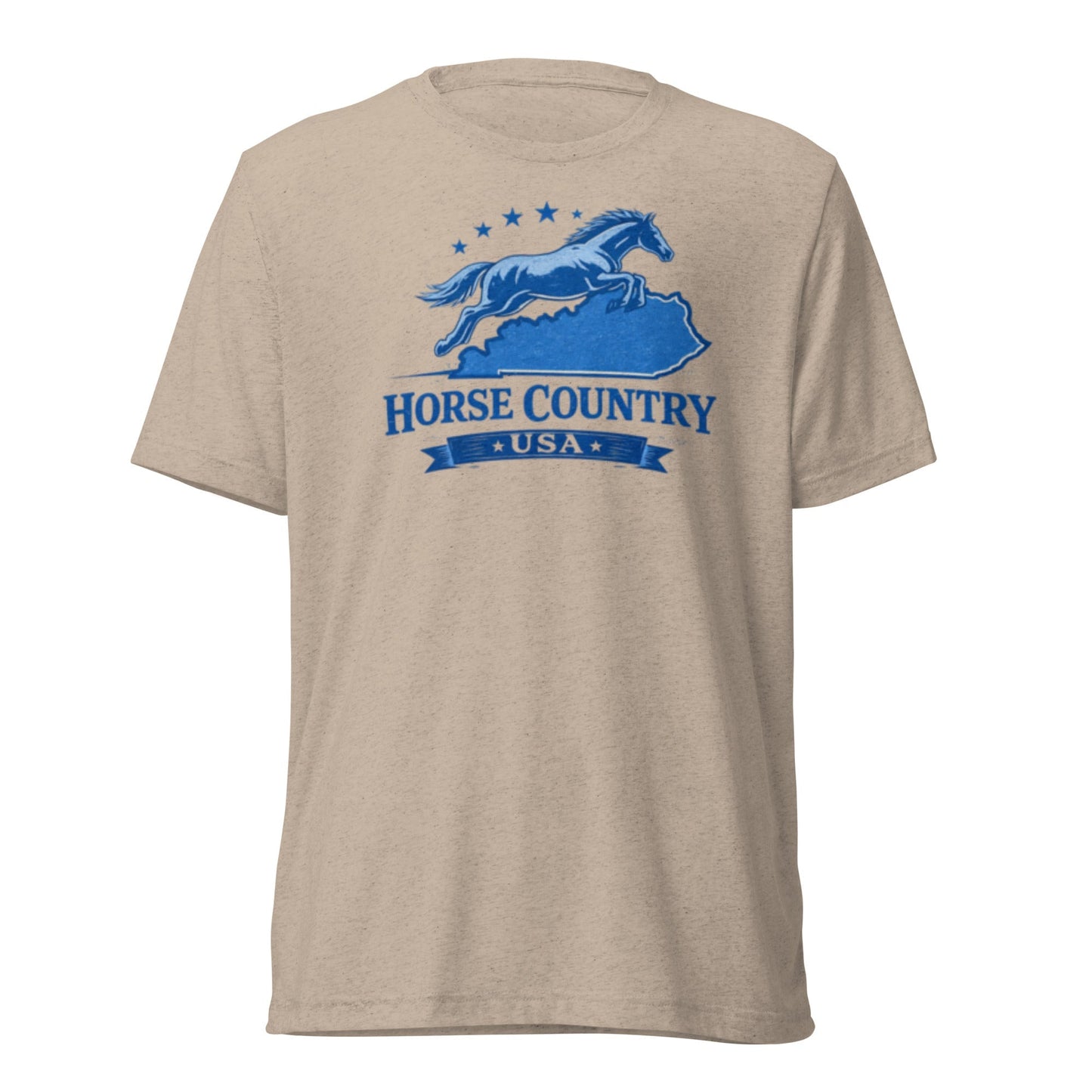 Horse Country USA T-Shirt | Blue Horse & Kentucky Outline | Elite Tri-Blend