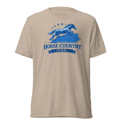 Horse Country USA T-Shirt | Blue Horse & Kentucky Outline | Elite Tri-Blend