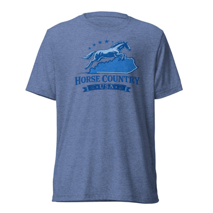 Horse Country USA T-Shirt | Blue Horse & Kentucky Outline | Elite Tri-Blend