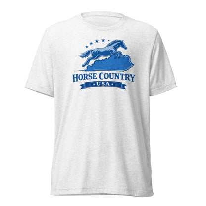 Horse Country USA T-Shirt | Blue Horse & Kentucky Outline | Elite Tri-Blend