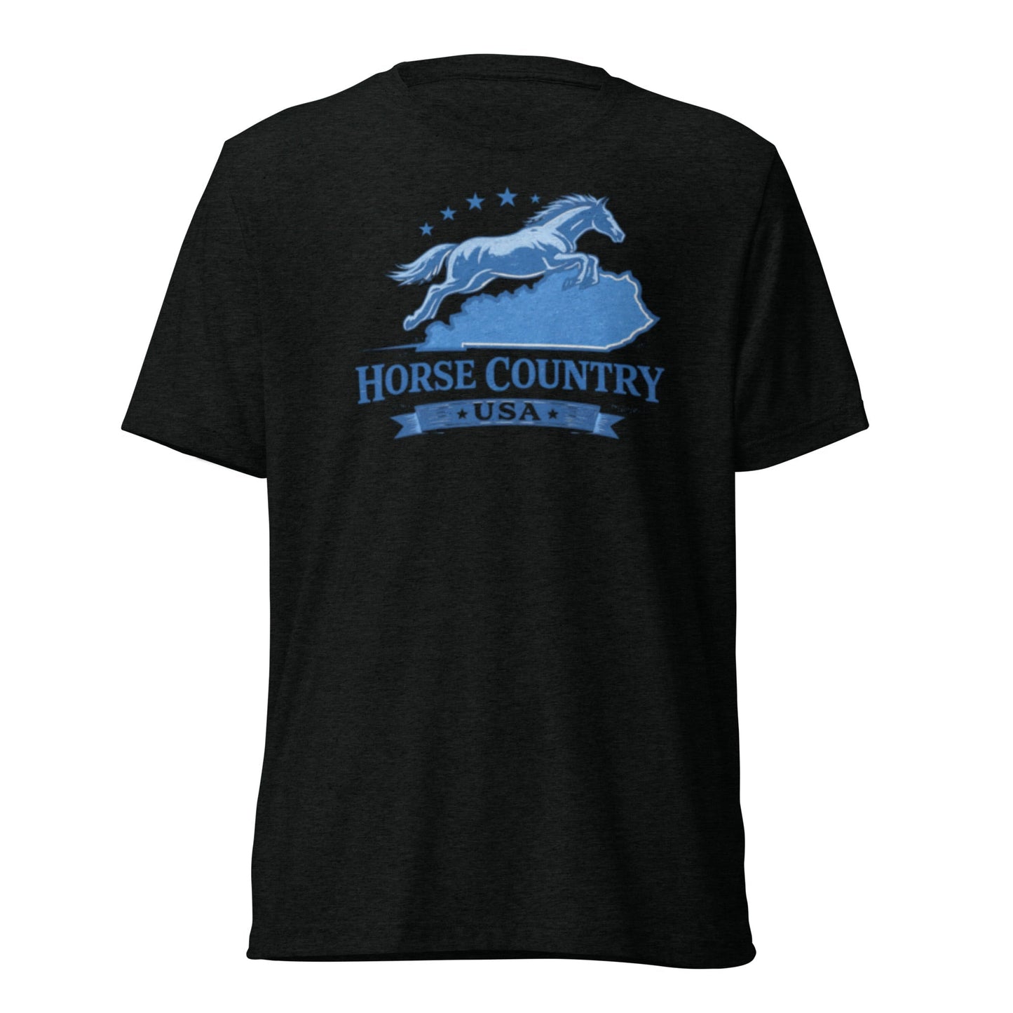Horse Country USA T-Shirt | Blue Horse & Kentucky Outline | Elite Tri-Blend