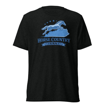 Horse Country USA T-Shirt | Blue Horse & Kentucky Outline | Elite Tri-Blend