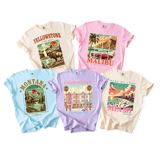 Postcard Paradise Vintage Travel Comfort Colors Tee