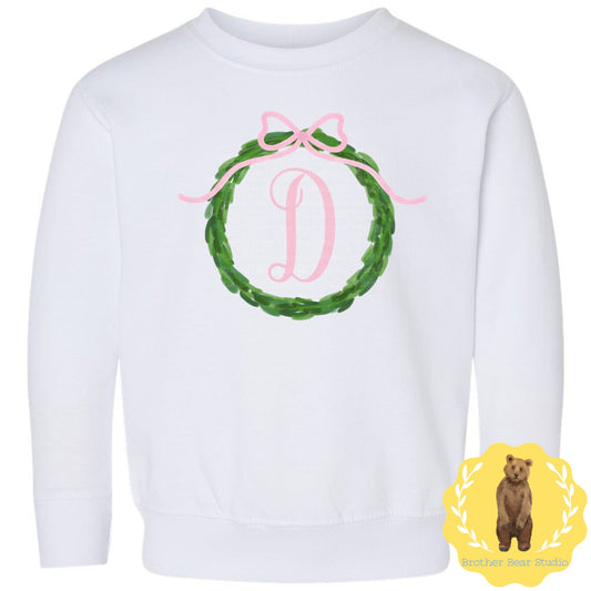 Pink Ribbon Wreath Sweatshirt | Girls | Sweatshirt | Holiday | Wreath | Christmas |