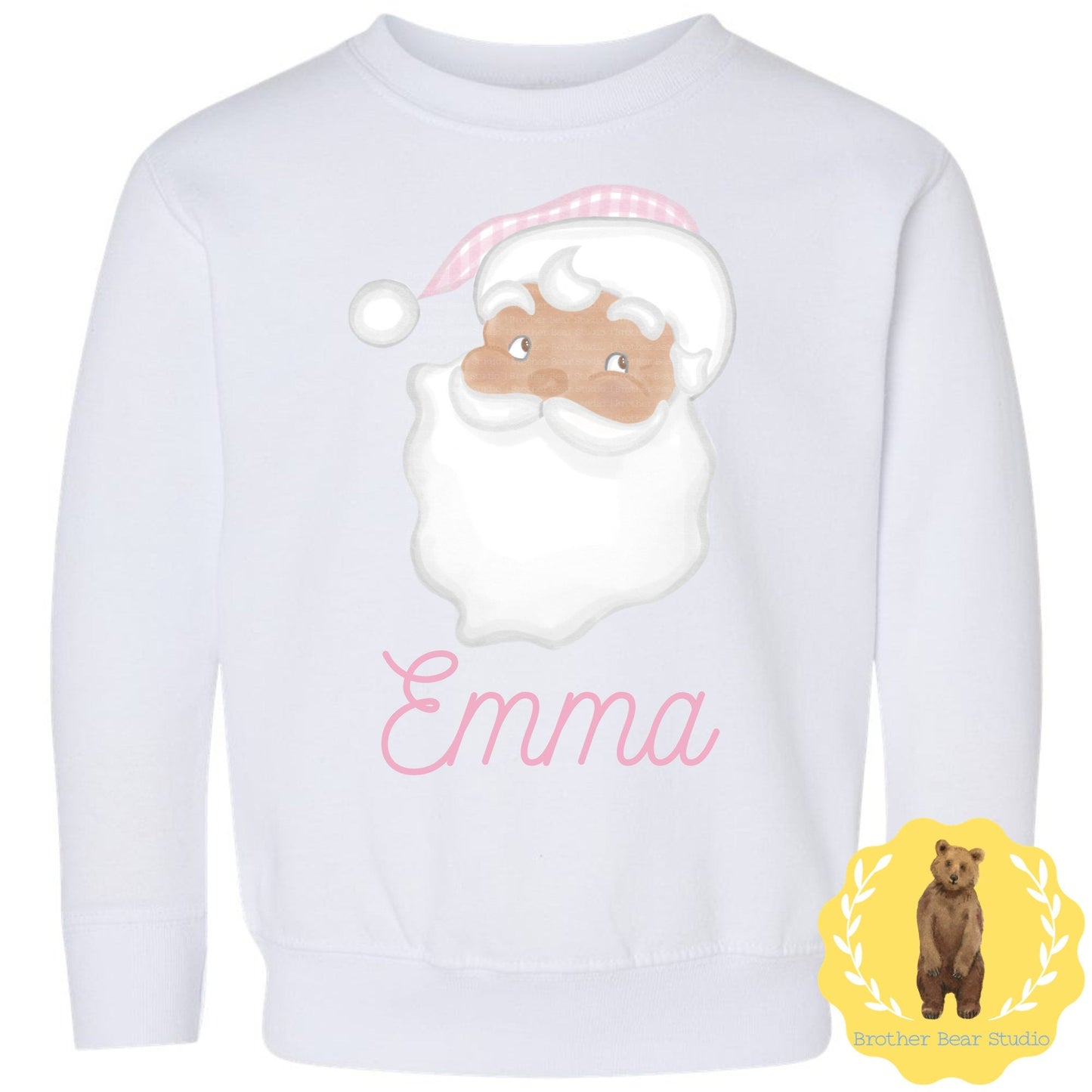 Pink Hat Santa Sweatshirt | Girls | Sweatshirt | Holiday | Wreath |