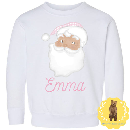 Pink Hat Santa Sweatshirt | Girls | Sweatshirt | Holiday | Wreath |