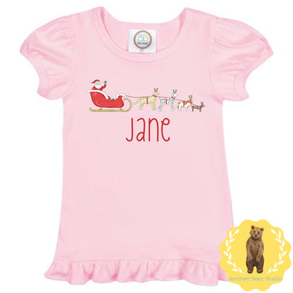 Santa's Helper Ruffle Tee Shirt | Girls | Short Sleeve | Holiday | Long Sleeve |