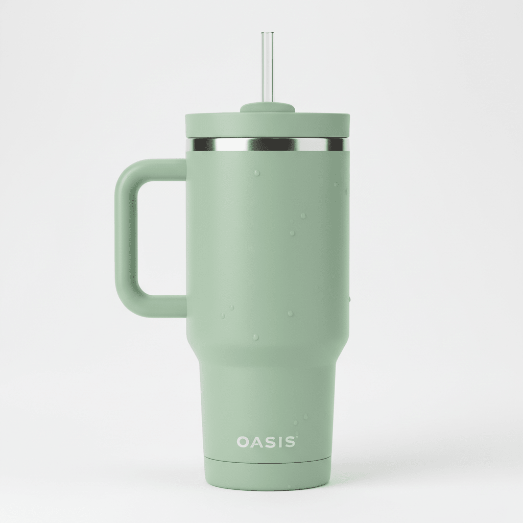 40oz Insulated Tumbler – Stainless Steel with Handle & Straw