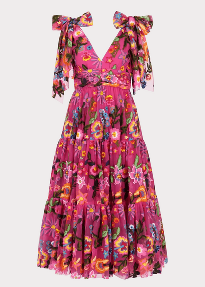 Hibiscus Sleeveless Empire Waist Midi Dress