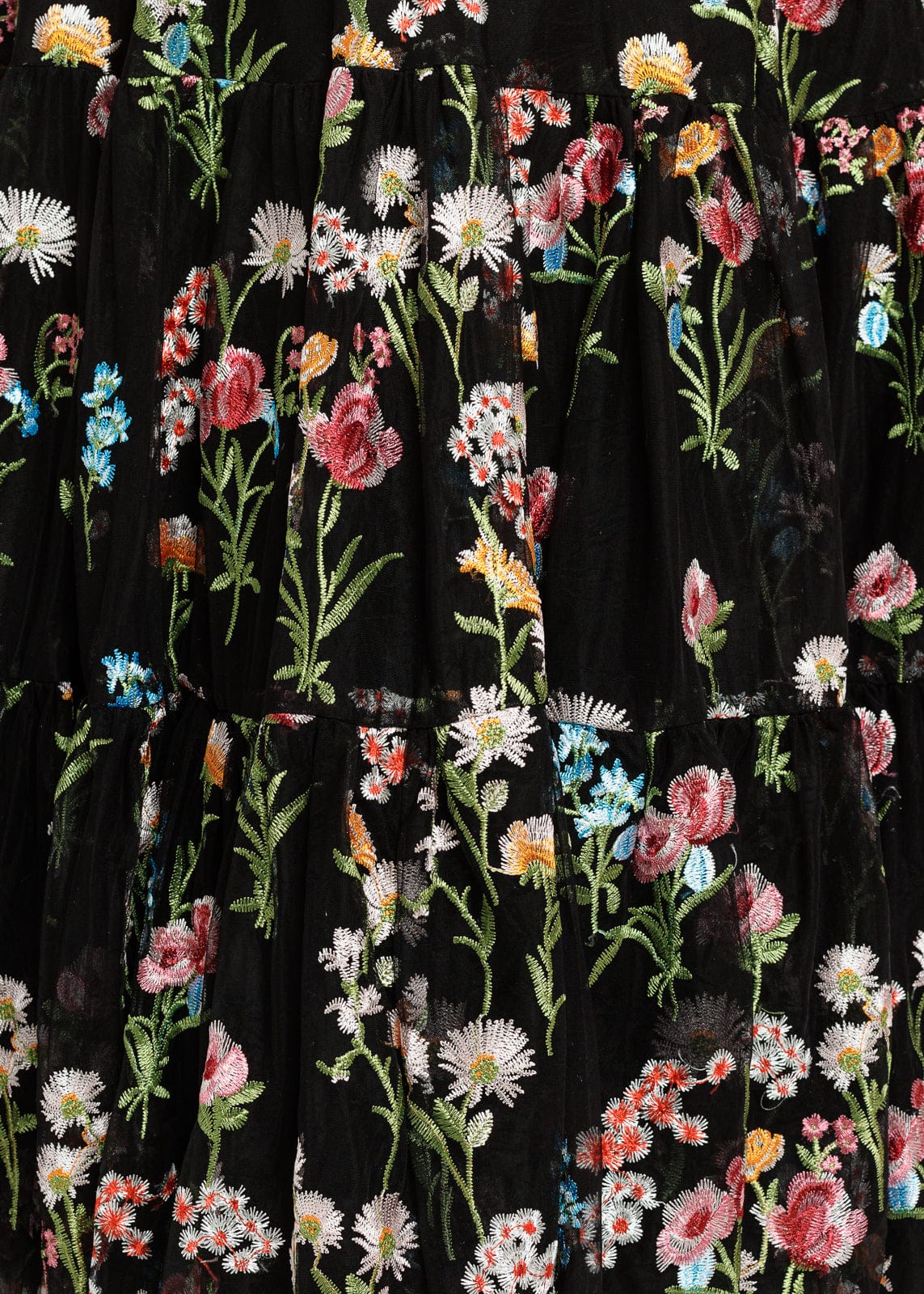 Margaret Floral Embroidered Midi Dress Black